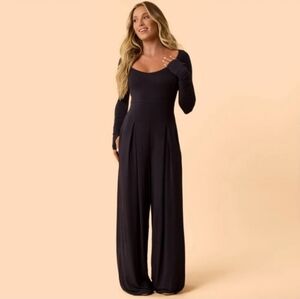 Women's Long Sleeve Black Jumpsuit with Scoop Neck